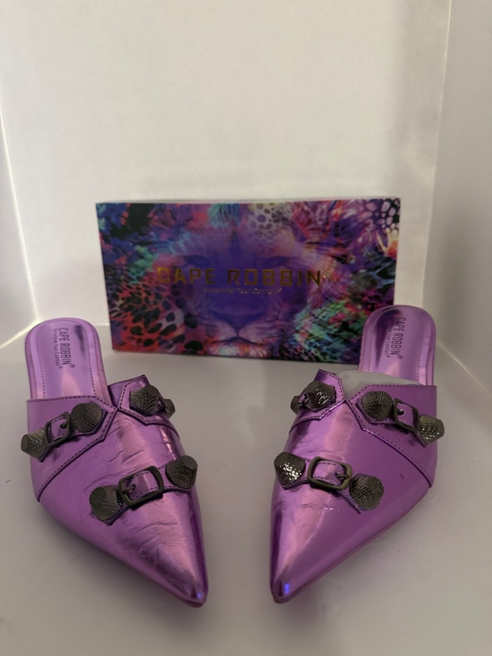Cape Robbin Purple Metallic Studded Mule Heels Size 8